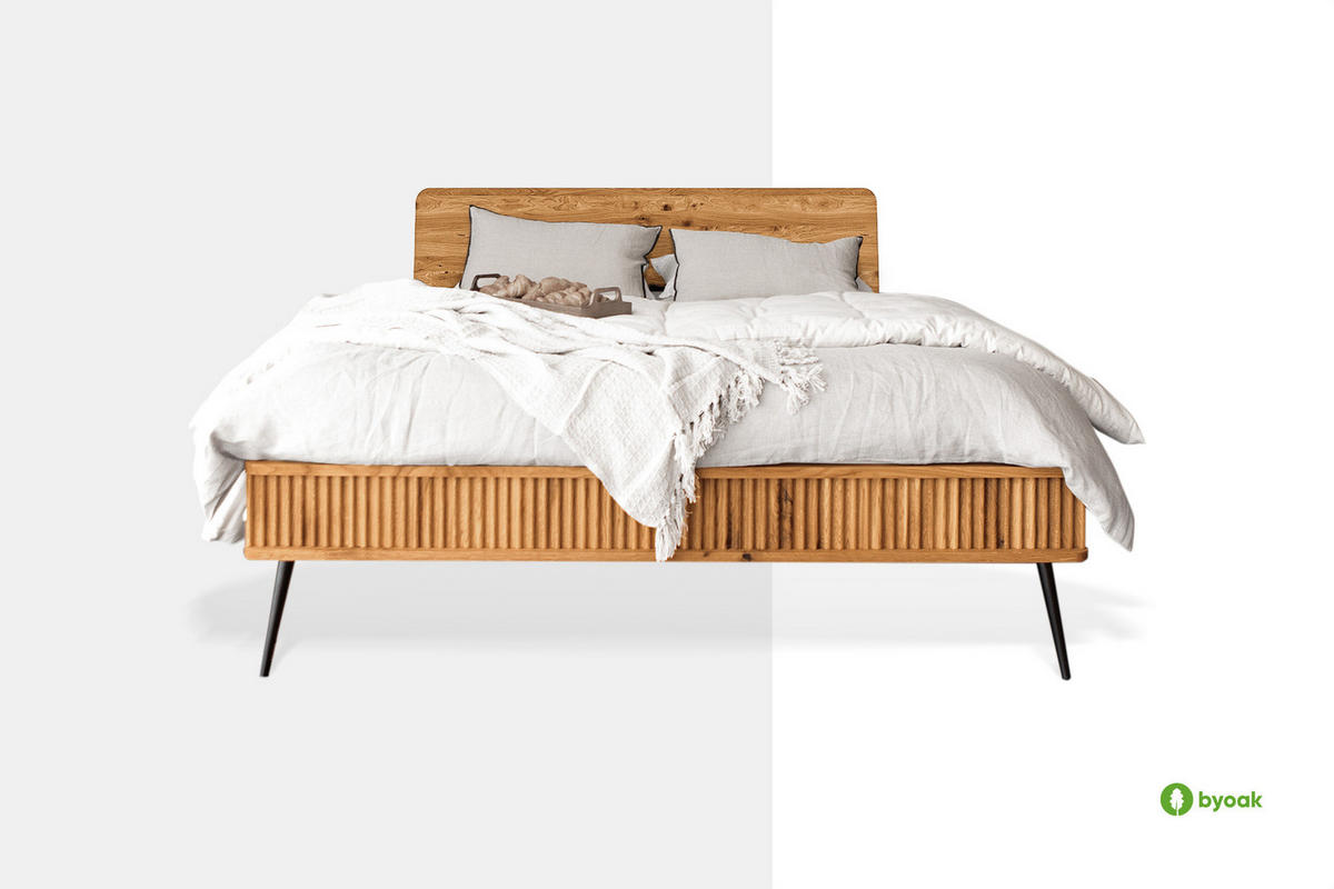 BETT LINA 1 200x220 Kernbuche - Schwarz/Kernbuche, Holz/Metall (200/220cm) - byoak