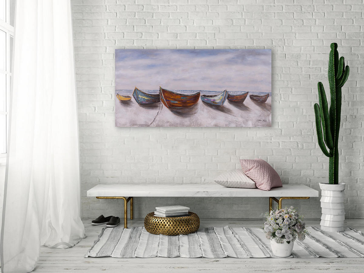 ACRYLBILD HANDGEMALT 120/60 cm - Blau/Beige, Holz/Textil (120/60cm) - KUNSTLOFT