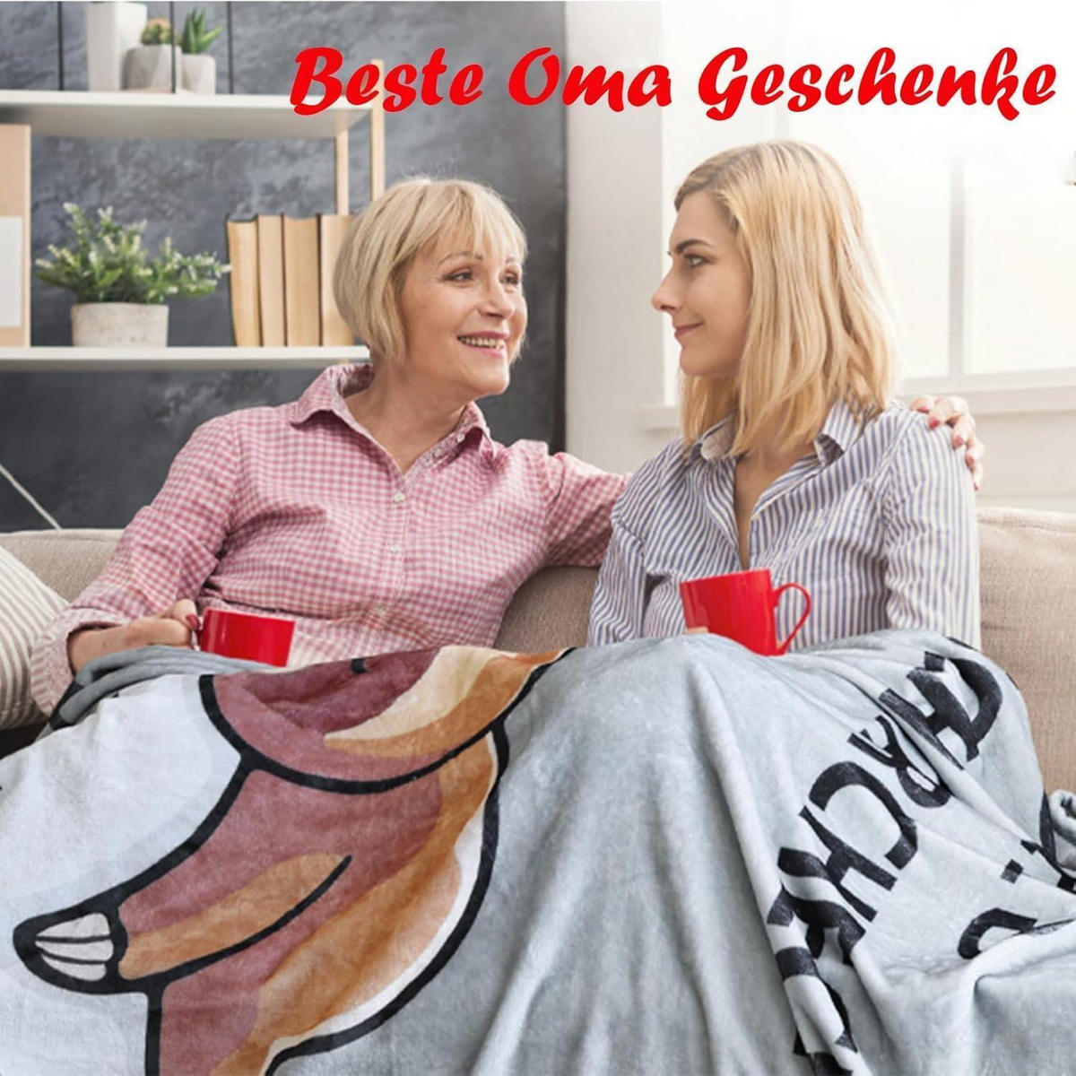 KUSCHELDECKE Grau mit Faultier-Motiv, Geschenk für Oma - Grau, Textil (127/152.4cm)