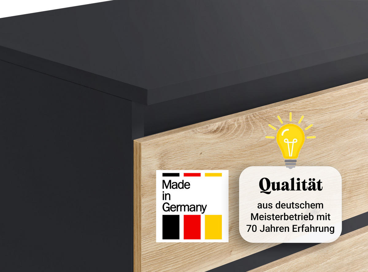 KOMMODE mit 6 Schubladen 120 cm breit in anthrazit-eiche - Eichefarben/Anthrazit, Holzwerkstoff (120/78/35cm) - Home Collective