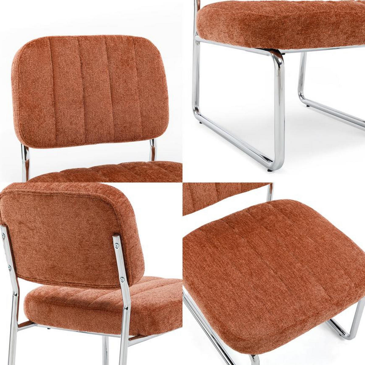 SESSEL terrakotta gepolstert verchromte Beine und Chenille-Stoff - PAOLA - Rot/Braun, Textil/Metall (56/77/70cm) - Sicaan
