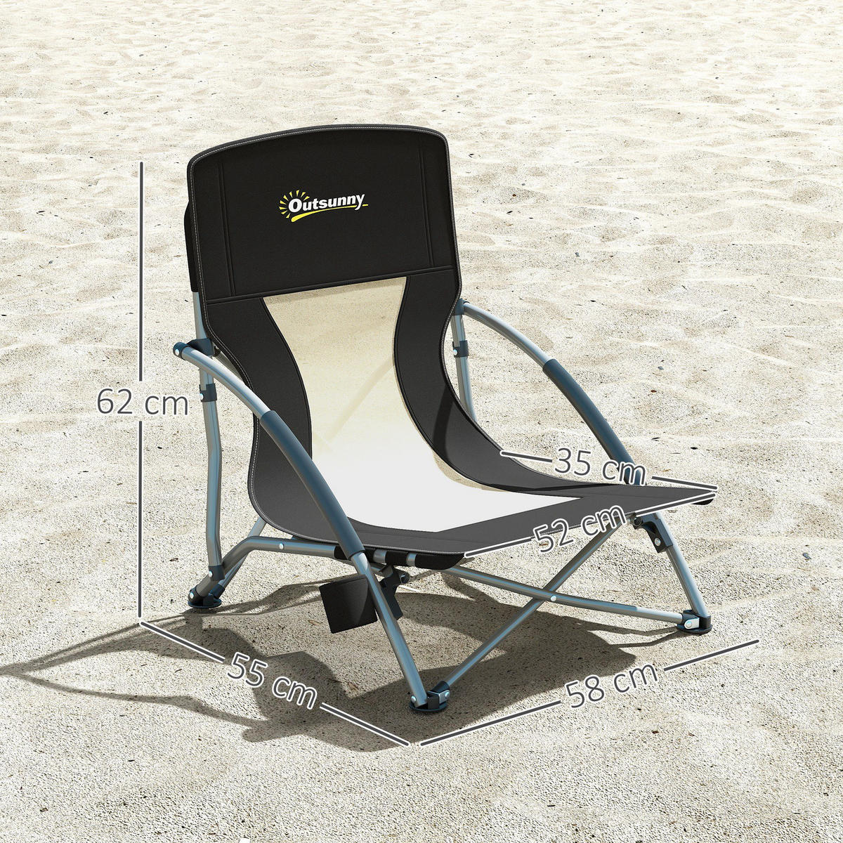 GARTENKLAPPSESSEL DE-15659 mit Getränkehalter & Tragetasche Schwarz - Schwarz, Metall (55/62/58cm) - ComfortXL