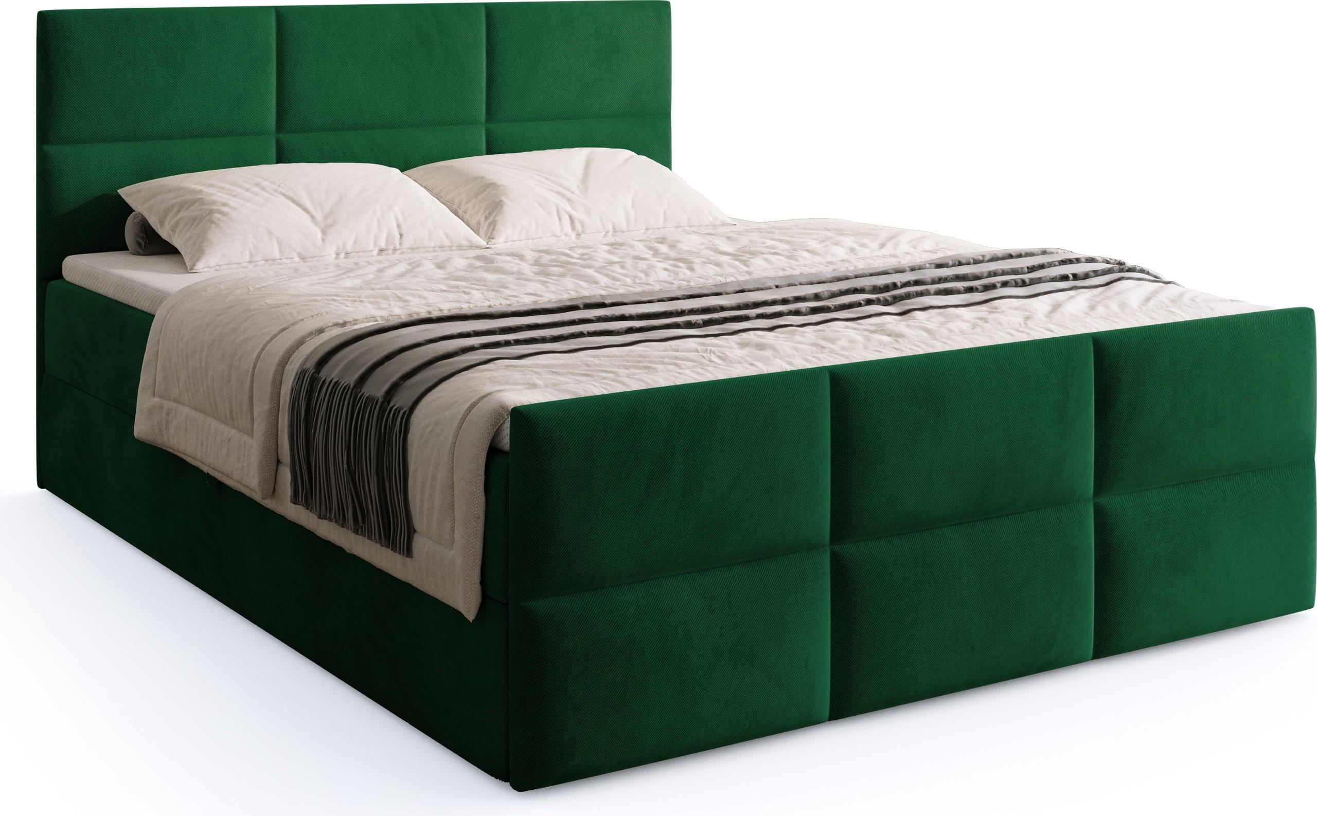 BOXSPRINGBETT Boston Duo Mit Bettkasten, Topper und Matratze Dunkelgrün Kronos 19 180x200 cm - Dunkelgrün/Schwarz, Textil (180/200cm) - Bromarkt