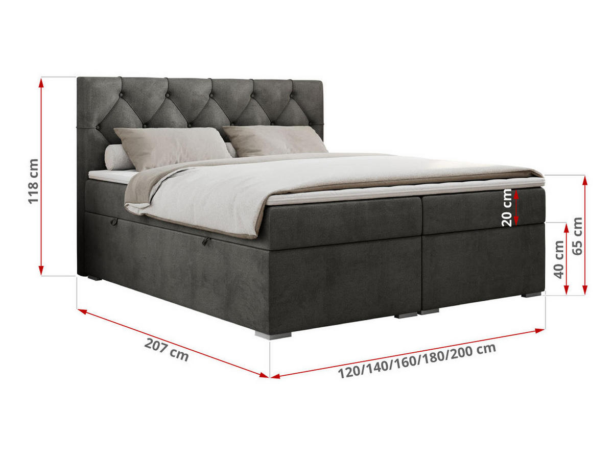 BOXBETT ALDA 120/200 Dunkelgrau Velvet - H3 - Dunkelgrau, Holz/Textil (120/200cm) - MKS