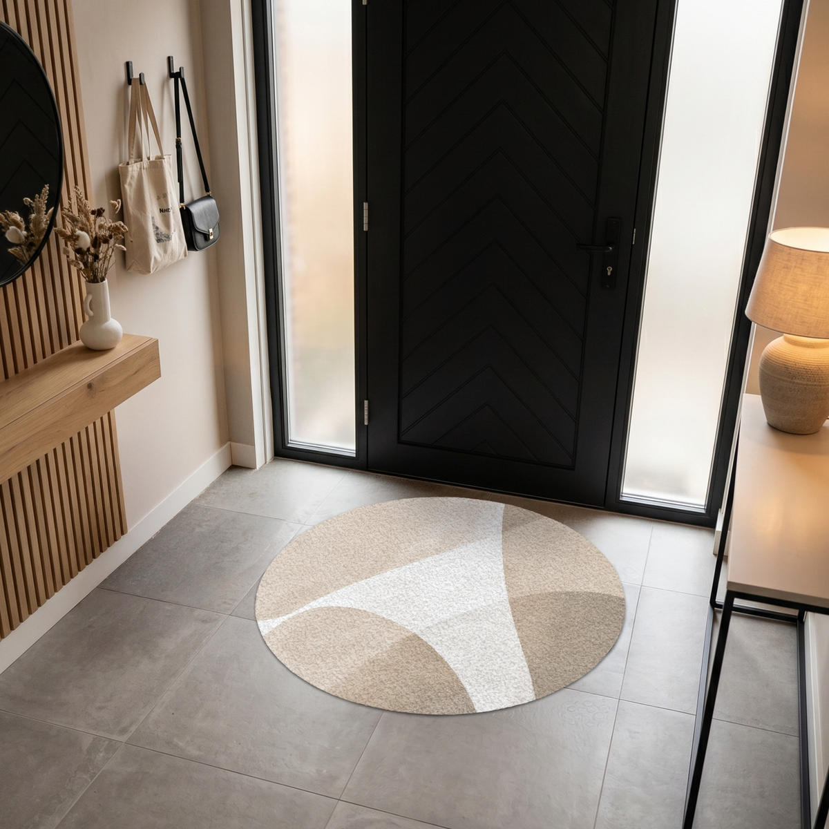 FUSSMATTE Glatte Oberflächen - Harmonisch - Wellenförmig Schmutzfangmatte 120x120 cm - Beige, Kunststoff (120/120cm) - MuchoWow