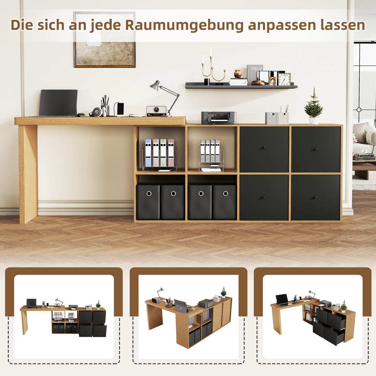 ECKSCHREIBTISCH 360° drehbar L-Form 4 Schubladen 4 Fächer MDF modern - Multicolor, Holzwerkstoff (120/48/78cm) - FLIEKS