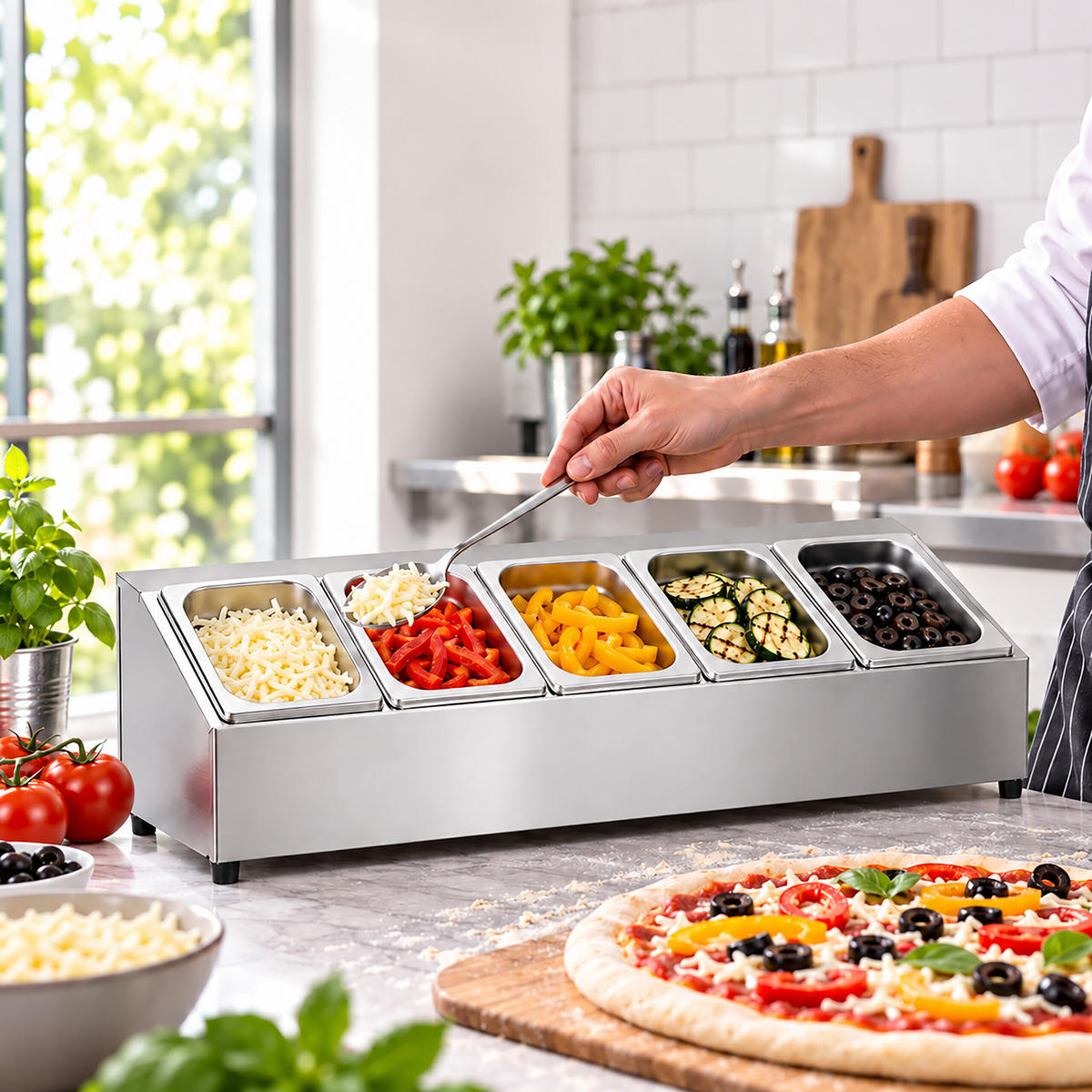 RECIPIENT Argintiu 5-compartimente inox cu capac 86 cm - argintiu, material plastic/metal - Relaxdays