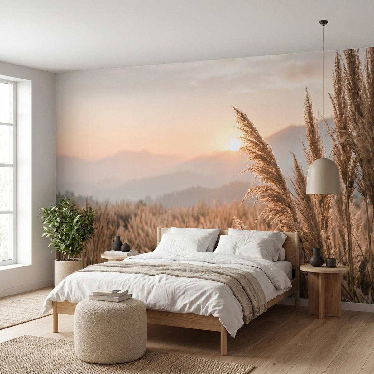 TAPETE - Gras - Feld - Sonne - Natur - 450x200 cm - Sandfarben, Papier (450/200cm) - OnlyWow