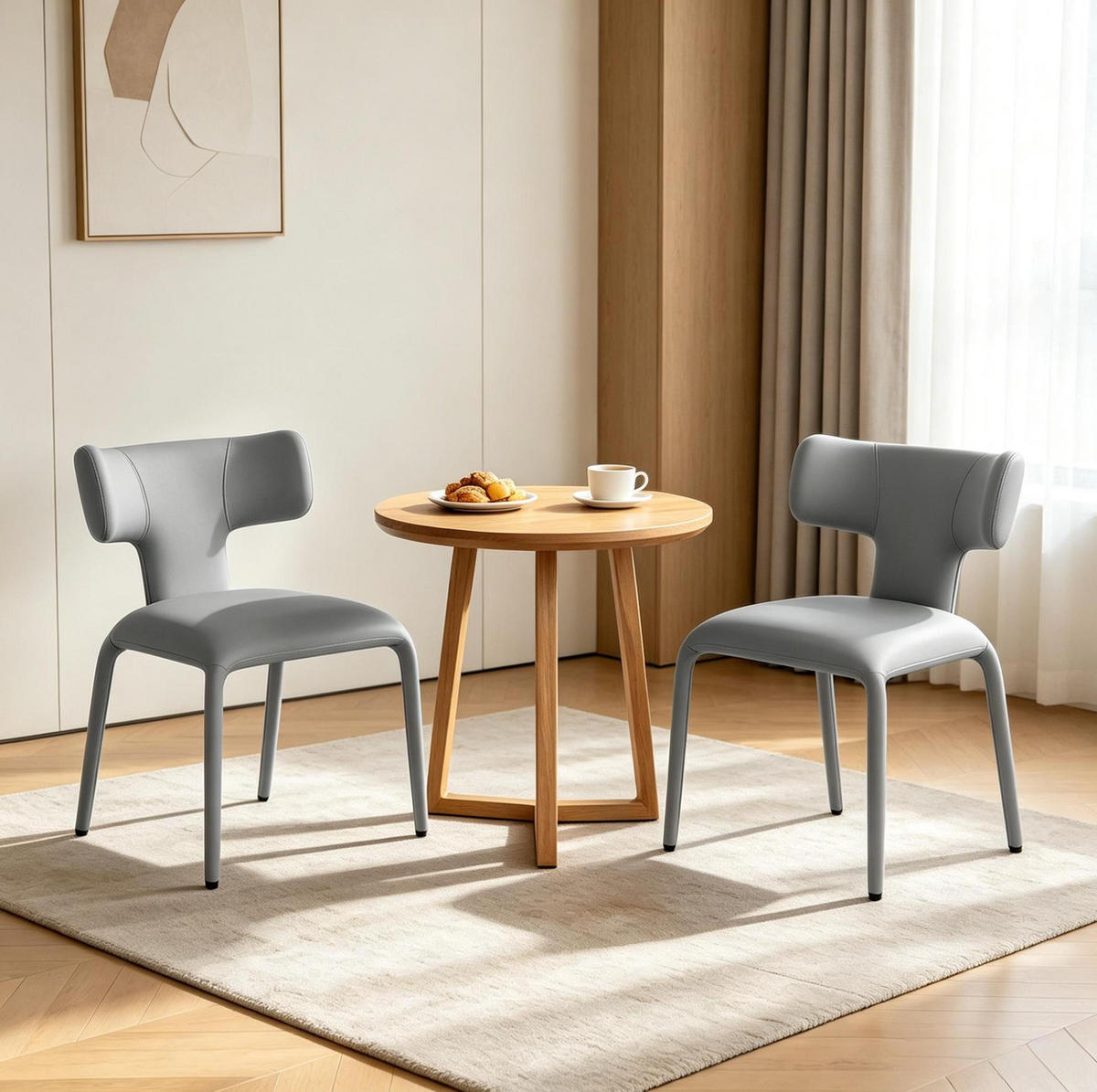 ESSSTUHL 2er-Set mit Rollen Grau Kunstleder 53 x 53 x 78 cm - Grau, Metall (53/78/53cm) - Meubliv