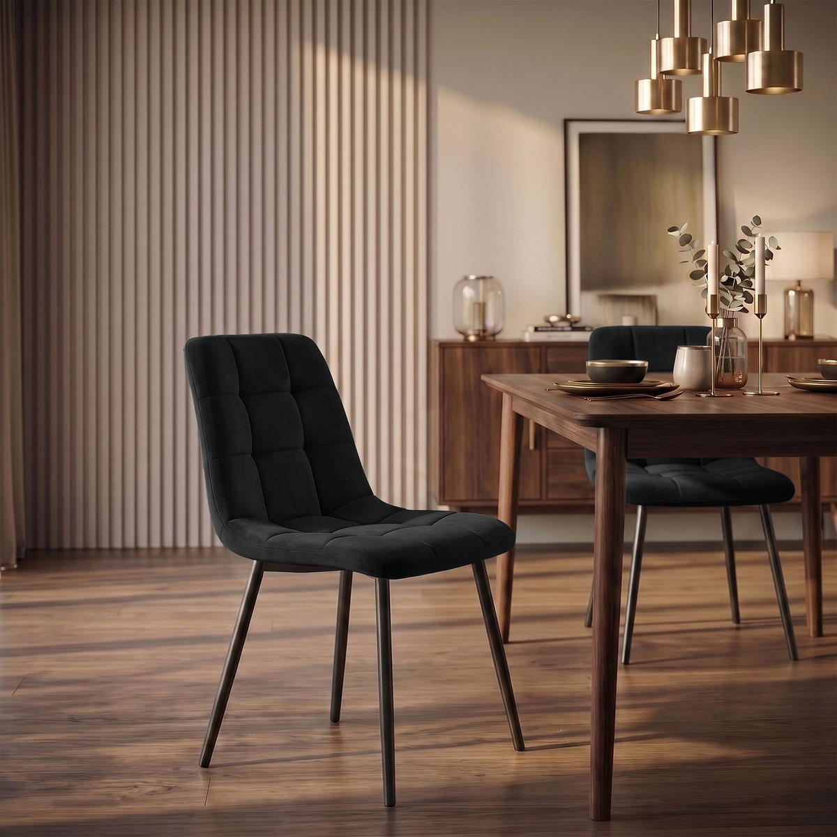 STUHL 4 Samt Schwarz - Schwarz, Textil/Metall (45/84/55cm) - CLP