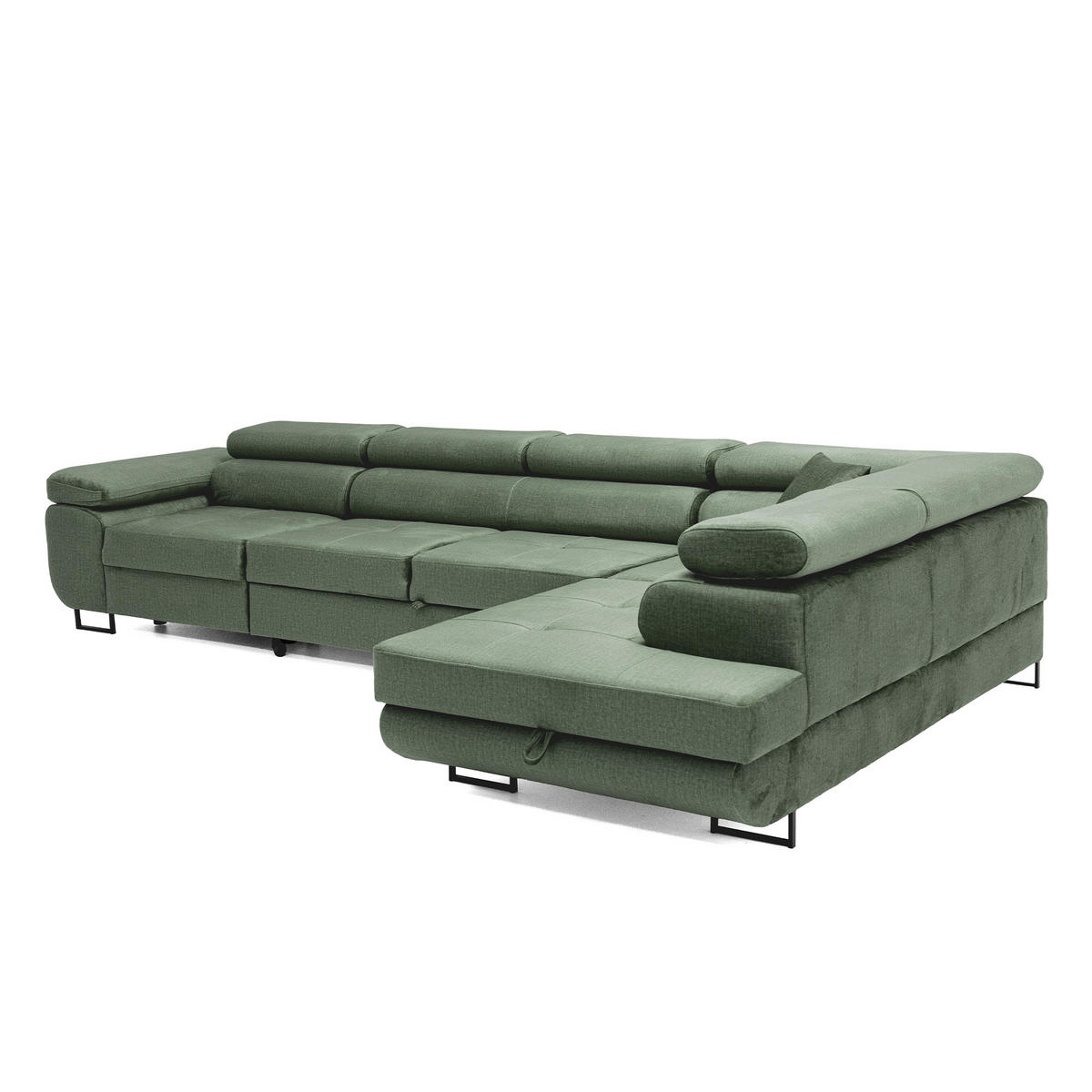 ECKSOFA WILD MAXI L Rechts mit Schlaffunktion 125x195 Velours Dunkelgrün - Chromfarben/Dunkelgrün, Holz/Textil (203/350cm) - Muffo