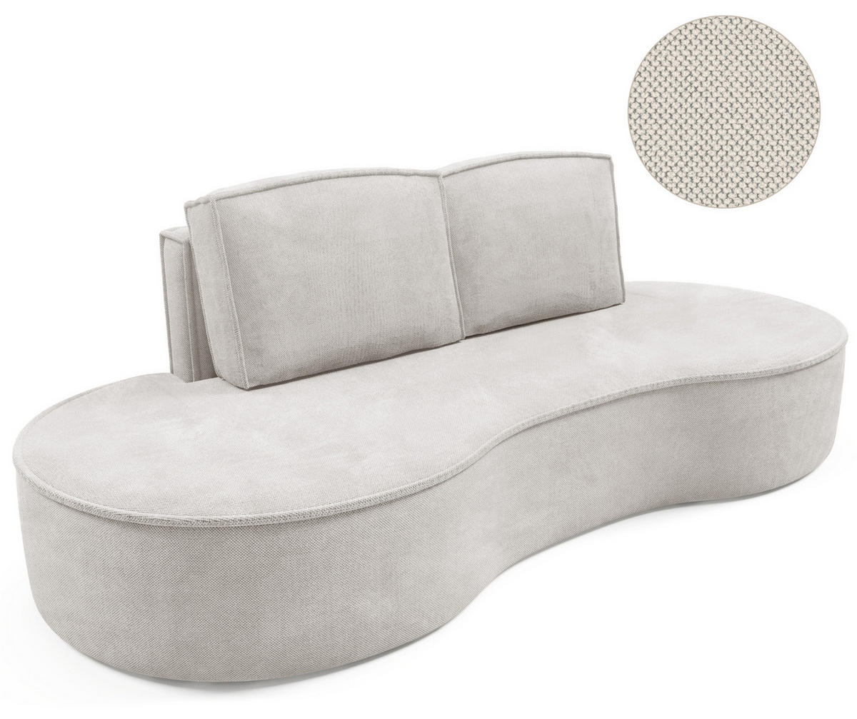 SOFA Molly – Freistehendes halbrundes Designsofa mit zwei eleganten, abnehmbaren RückenKissen, Curio Stoff, Größe: 234x101x88 cm, Weiß - Creme, Holz/Textil (234/88/101cm) - DomoHome