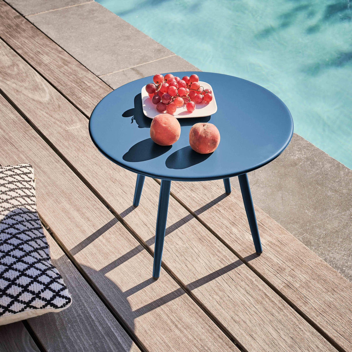 GARTEN-LOUNGETISCH, Pazifikblau - Dunkelblau, Metall (40/40/30cm) - Oviala