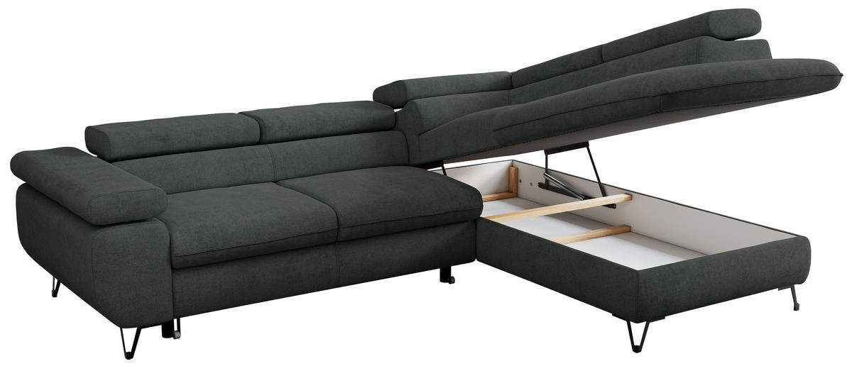 ECKSOFA PEDRO L Dunkelgrau Struktur - Rechts Seite - Dunkelgrau/Schwarz, Textil/Metall (273/208cm) - MKS