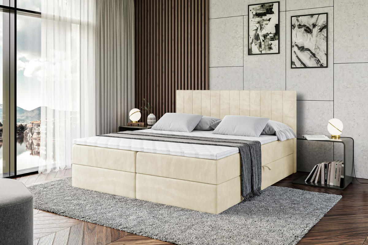BOXBETT mit Matratze H4 und Lattenrost - EDITA - 180x200 cm - H4 - Ecru - Ecru, Holzwerkstoff (180/200cm) - ALTDECOR