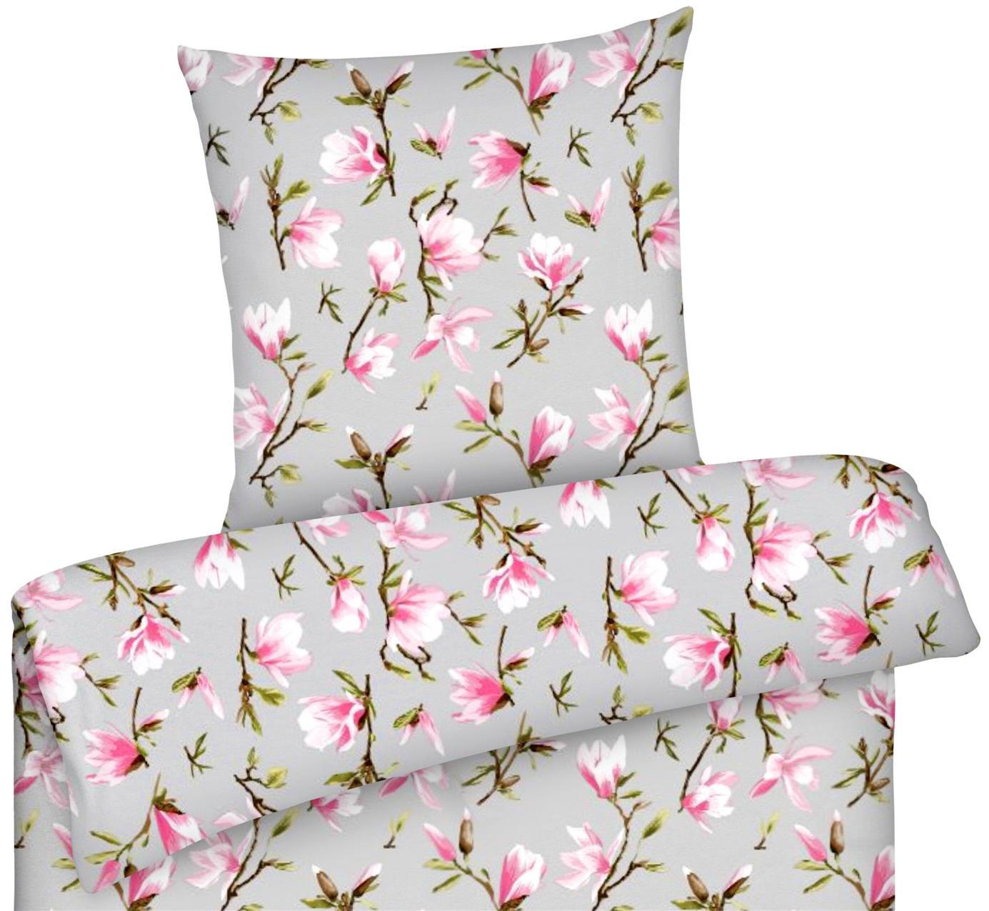 BETTWÄSCHE 135x200 Renforce Bettbezug geblümt Baumwolle Blumen Grau - Multicolor/Rosa, Textil (135/200cm) - Carpe Sonno
