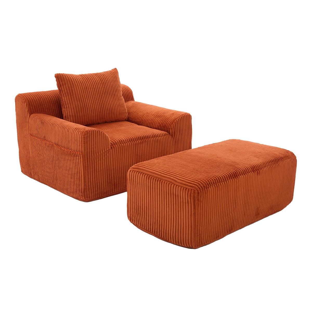 RELAXSESSELSET Übergroßer Loungesesselmit Fußhocker,Cord,Orange - Orange, Textil (110/87/147cm) - LVHOM