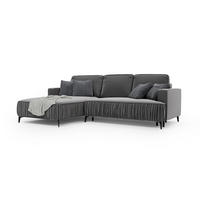 ECKSOFA GLANZ mit Schlaffunktion und Bettkasten – Grau, links - Schwarz/Grau, Textil/Metall (268/177cm) - MebleHot