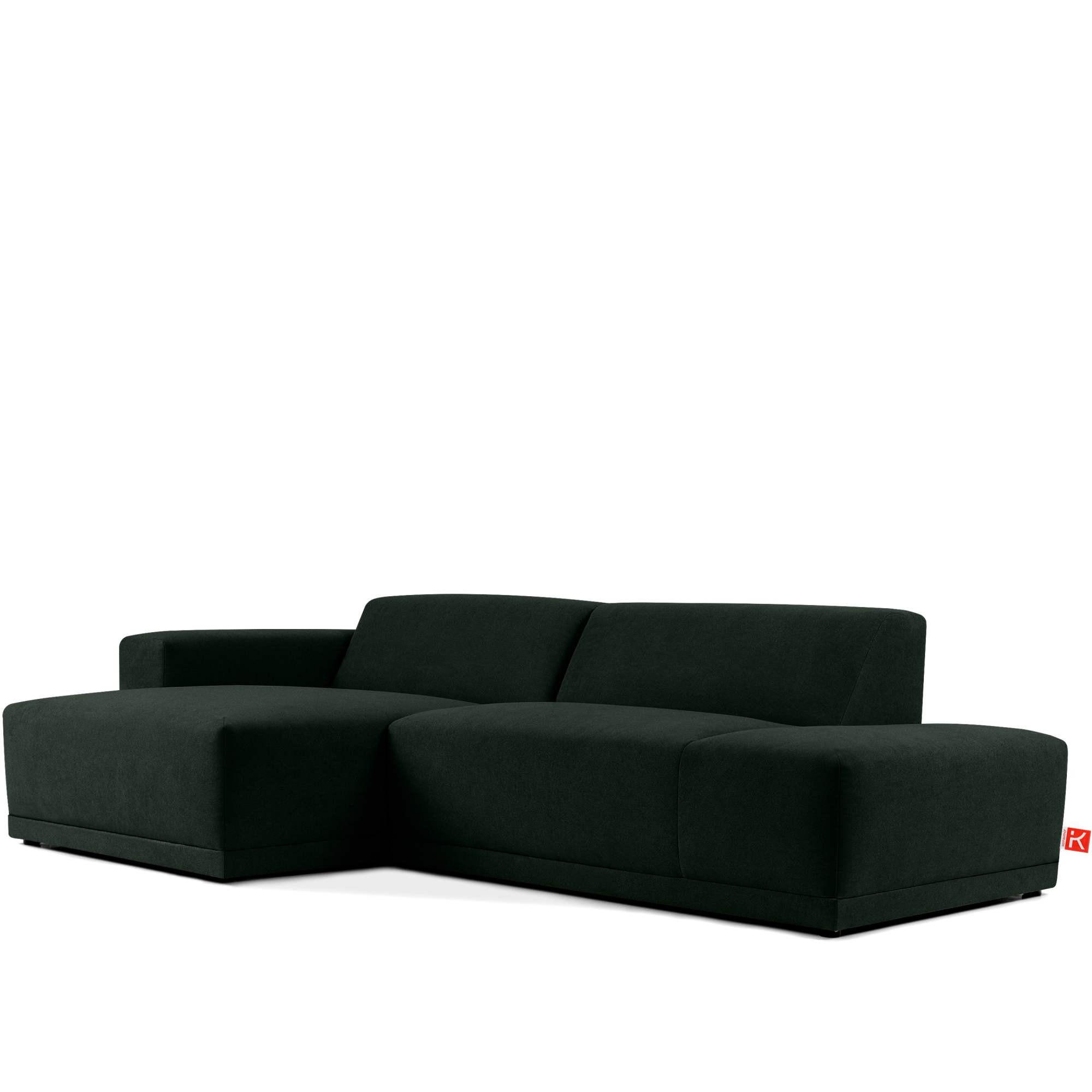 ECKSOFA LINKS MUDI in moderner Optik mit hochwertigem Kaltschaum, Cord-Stoff, Dunkelgrün - Dunkelgrün/Schwarz, Textil (280/160cm) - KONSIMO®