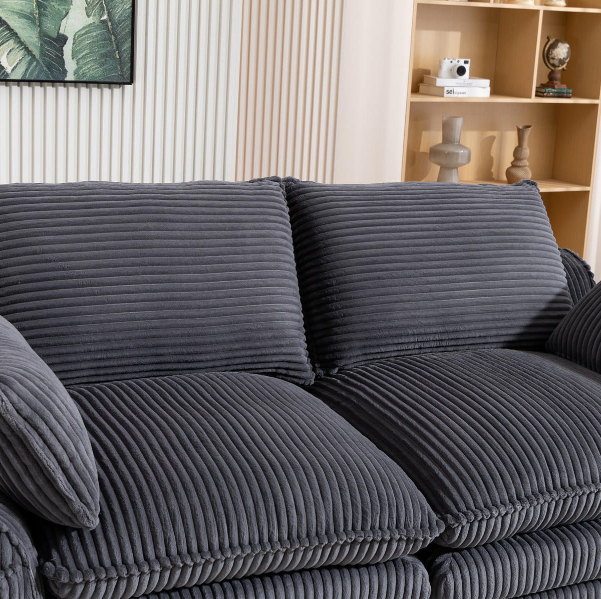 SOFA 2-Sitzer mit Seitentaschen 191 x 94 x 85 cm Cord Dark Gray - Dunkelgrau, Kunststoff (94/85/191cm) - Meubliv
