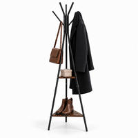 VĚŠÁK Vintage hnědá Černá 6-háčků 2-police - různobarevná, kov/kompozitní dřevo (52/182/46cm) - Relaxdays
