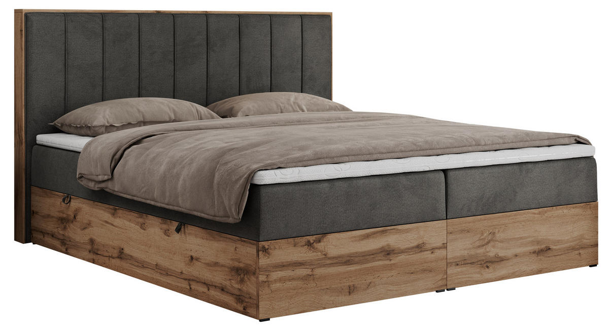 BOXBETT BELLISSIMO 180/200 Dunkelgrau Velvet - H4 - Dunkelgrau, Holz/Textil (180/200cm) - MKS