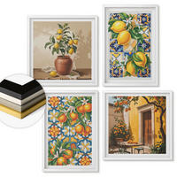WANDBILDER 4er-Set - 50x50 cm & 40x60 cm Weißer Rahmen - Zitronenorange Blütenmuster - Weiß, Kunststoff (50/50cm) - ArtPrintCave