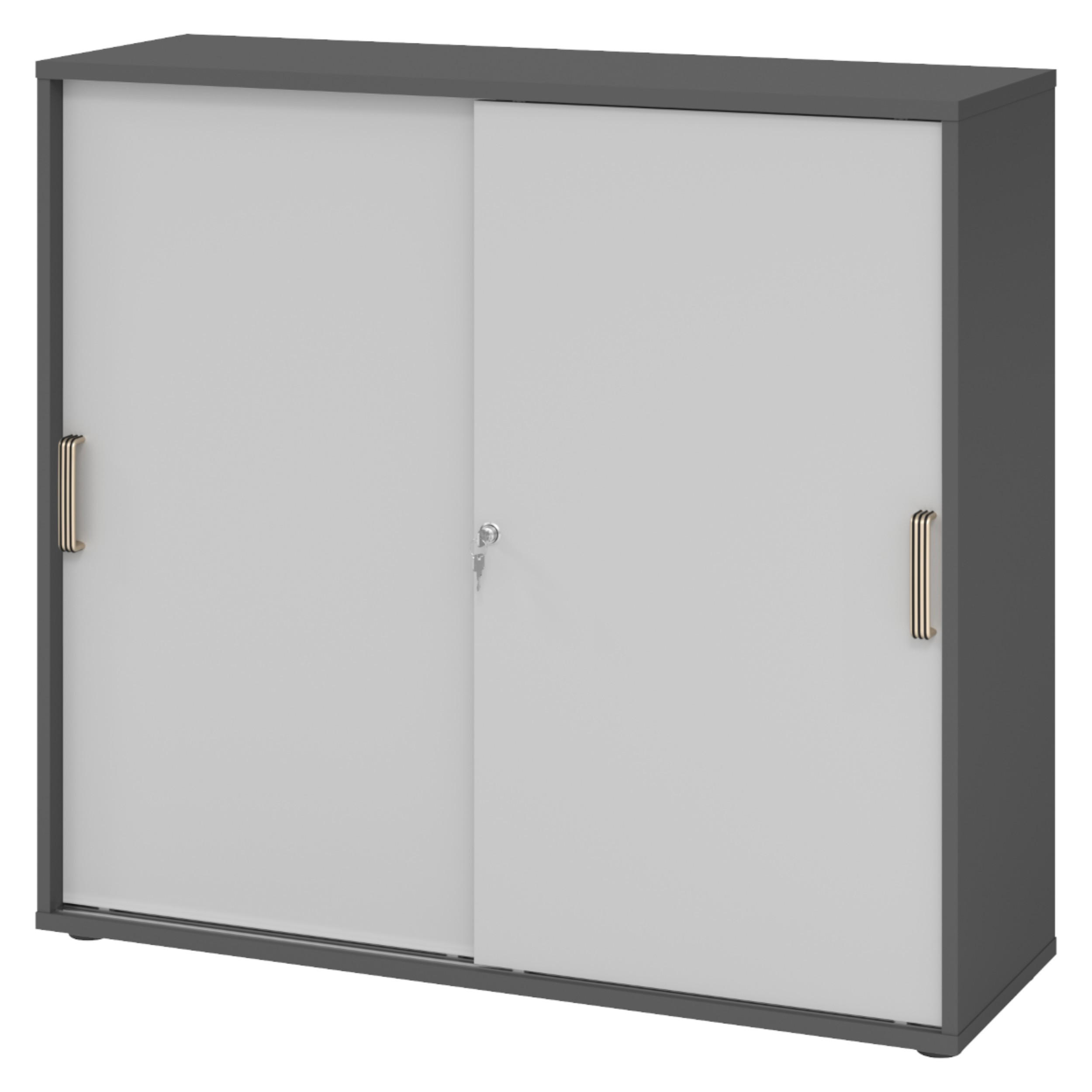 SCHIEBETÜRENSCHRANK - 3 Ordnerhöhen 40/120/110 cm in Graphitfarben/Grau Streifengriff (Kunststoff) - Graphitfarben/Grau, Holzwerkstoff (120/110/40cm) - bümö