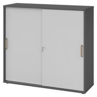 SCHIEBETÜRENSCHRANK - 3 Ordnerhöhen 40/120/110 cm in Graphitfarben/Grau Streifengriff (Kunststoff) - Graphitfarben/Grau, Holzwerkstoff (120/110/40cm) - bümö