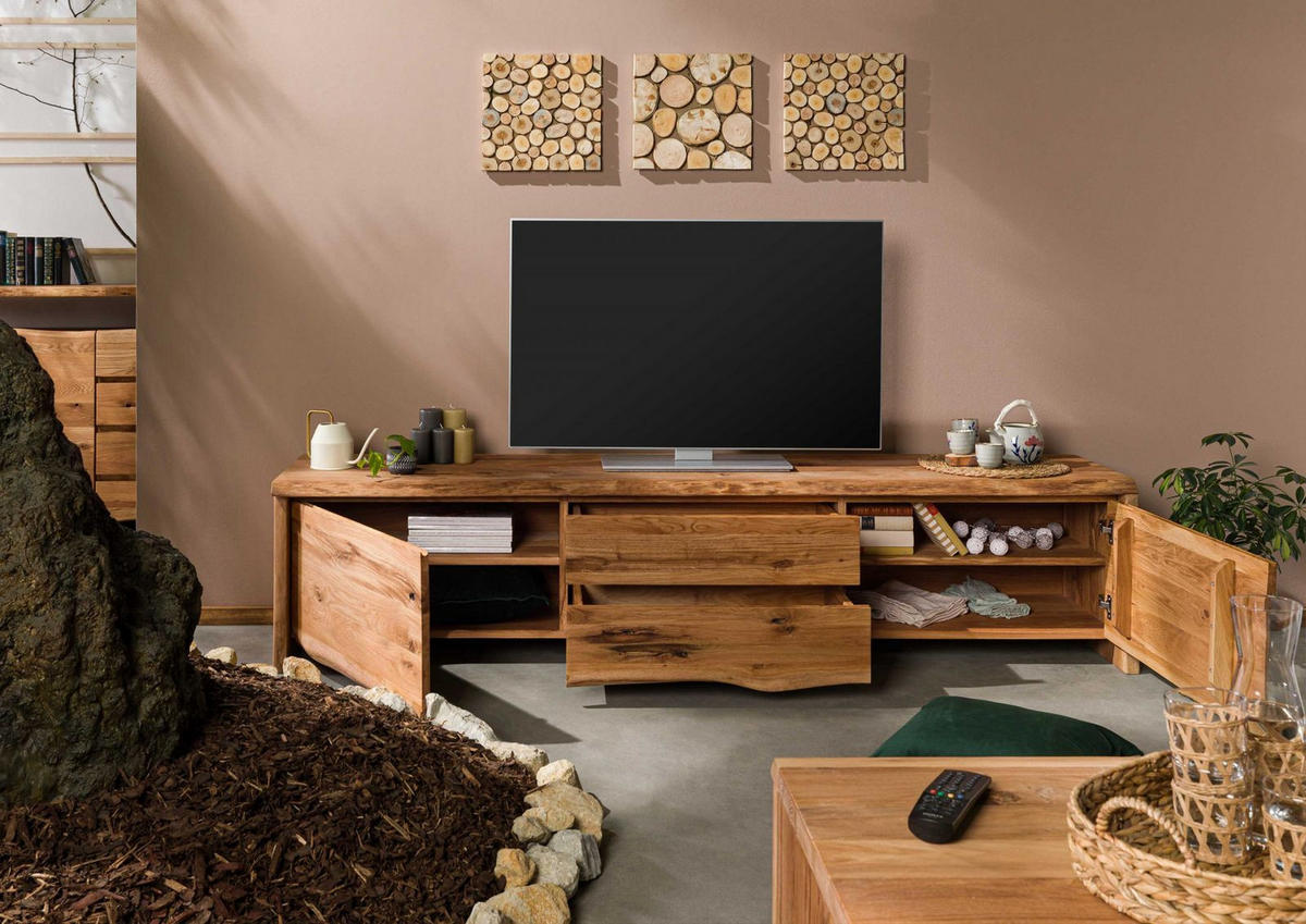 TV-BOARD Wildeiche 220x45x50 natur geölt PURE OAK #704 - Naturfarben, Holz (220/50/45cm) - Massivmoebel24