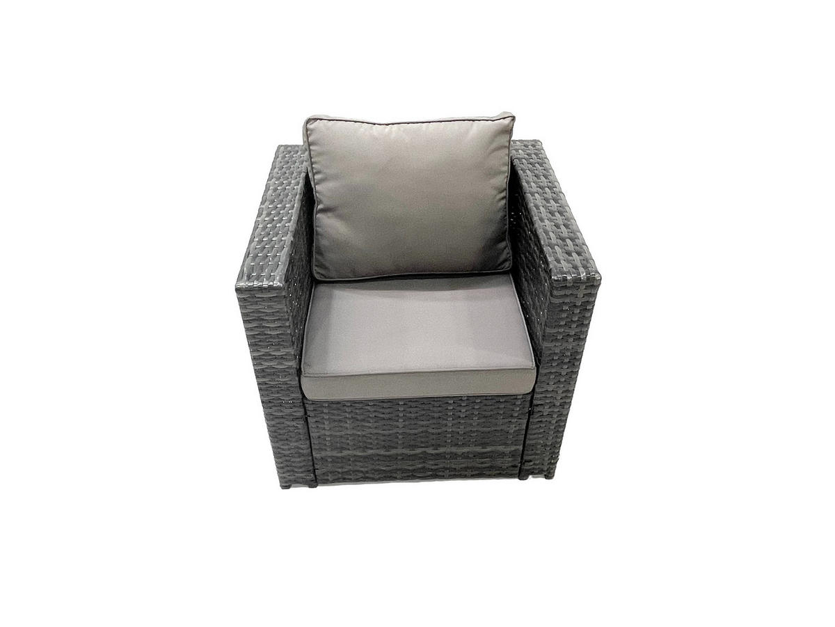 GARTENMÖBEL-SET COUCHTISCH SESSEL SOFA mit HOCKER Polyrattan Dunkelgrau Gemischt 7-Sitzer - Dunkelgrau/Grau, Glas/Kunststoff - Fimous