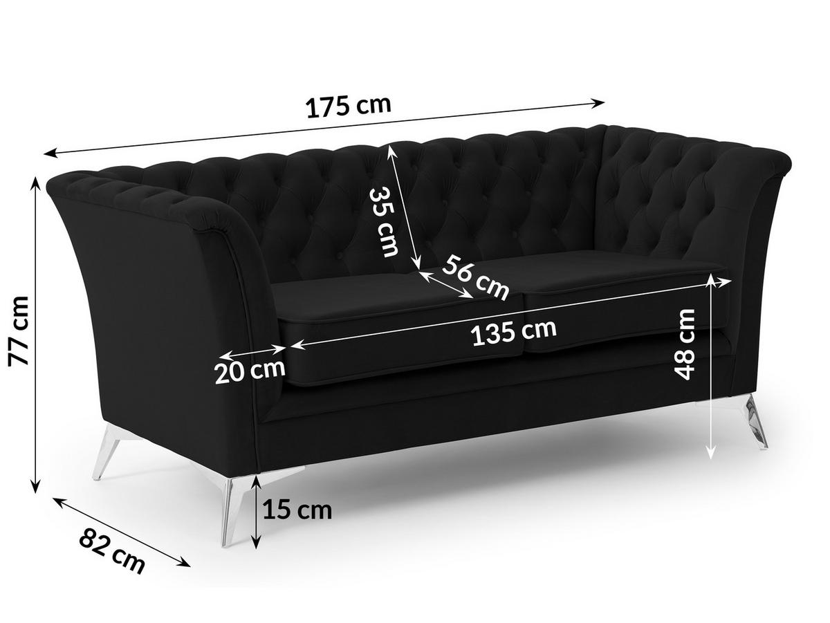 SITZGARNITUR 3+2 Chesterfield Whitby Schwarz Samt mit silbernen Füßen - Silberfarben/Schwarz, Holz/Textil (237/78/82cm) - S-Style Möbel