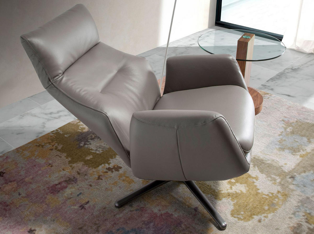 DUNKELGRAUER Leder-Drehsessel 69/86/109 cm - Taupe/Edelstahlfarben, Leder/Metall (69/109/86cm) - ANGEL CERDA