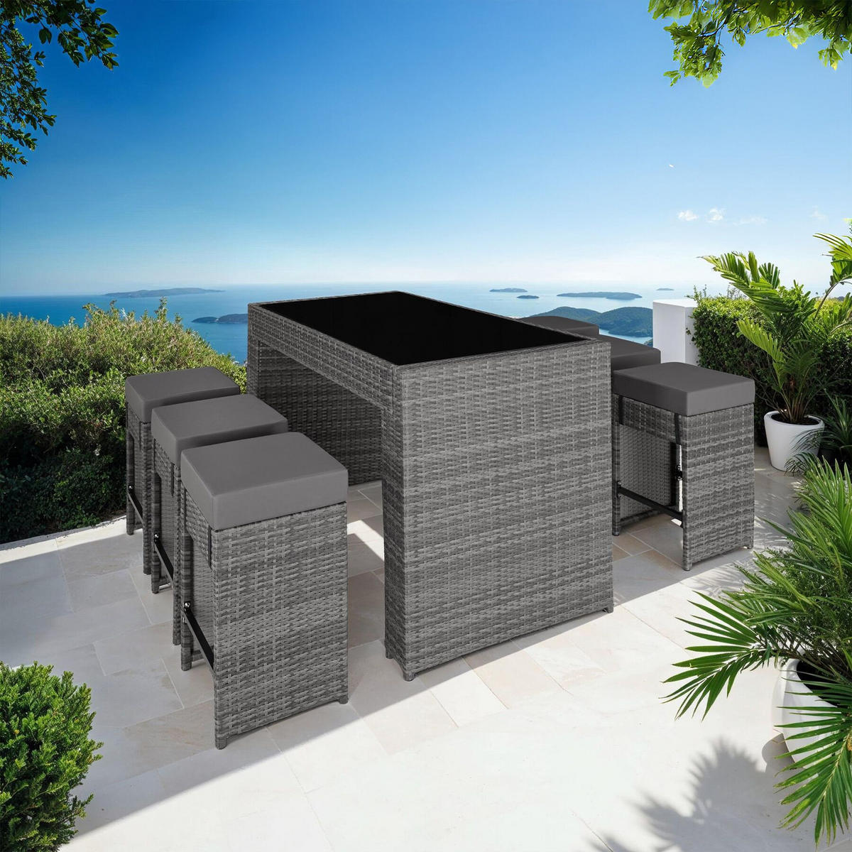 RATTAN BARSET Ibiza,2 Bezugssets,grau - Grau, Kunststoff - tectake