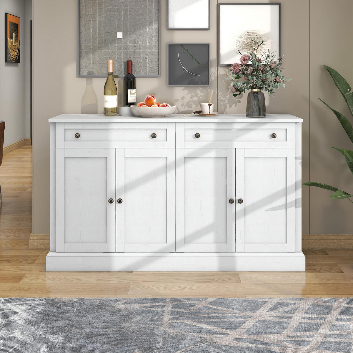 SIDEBOARD 150x40x86 cm Weiß mit 4 Türen & 2 Schubladen - Weiß, Holzwerkstoff (40/86/150cm) - Modfu