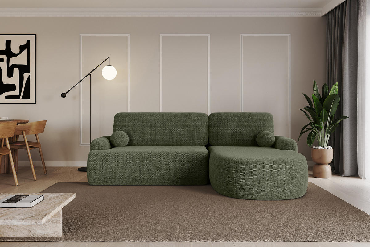 WOHNLANDSCHAFT mit Schlaffunktion und Bettkasten LIRA-L - 264x172x89 Grün - Grün, Holzwerkstoff/Textil (172/264cm) - ALTDECOR