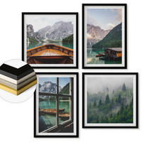 WANDBILDER 4er-Set - 50x50 cm & 40x60 cm Schwarzer Rahmen - Hütten am Bergsee Łódź - Schwarz, Kunststoff (50/50cm) - ArtPrintCave