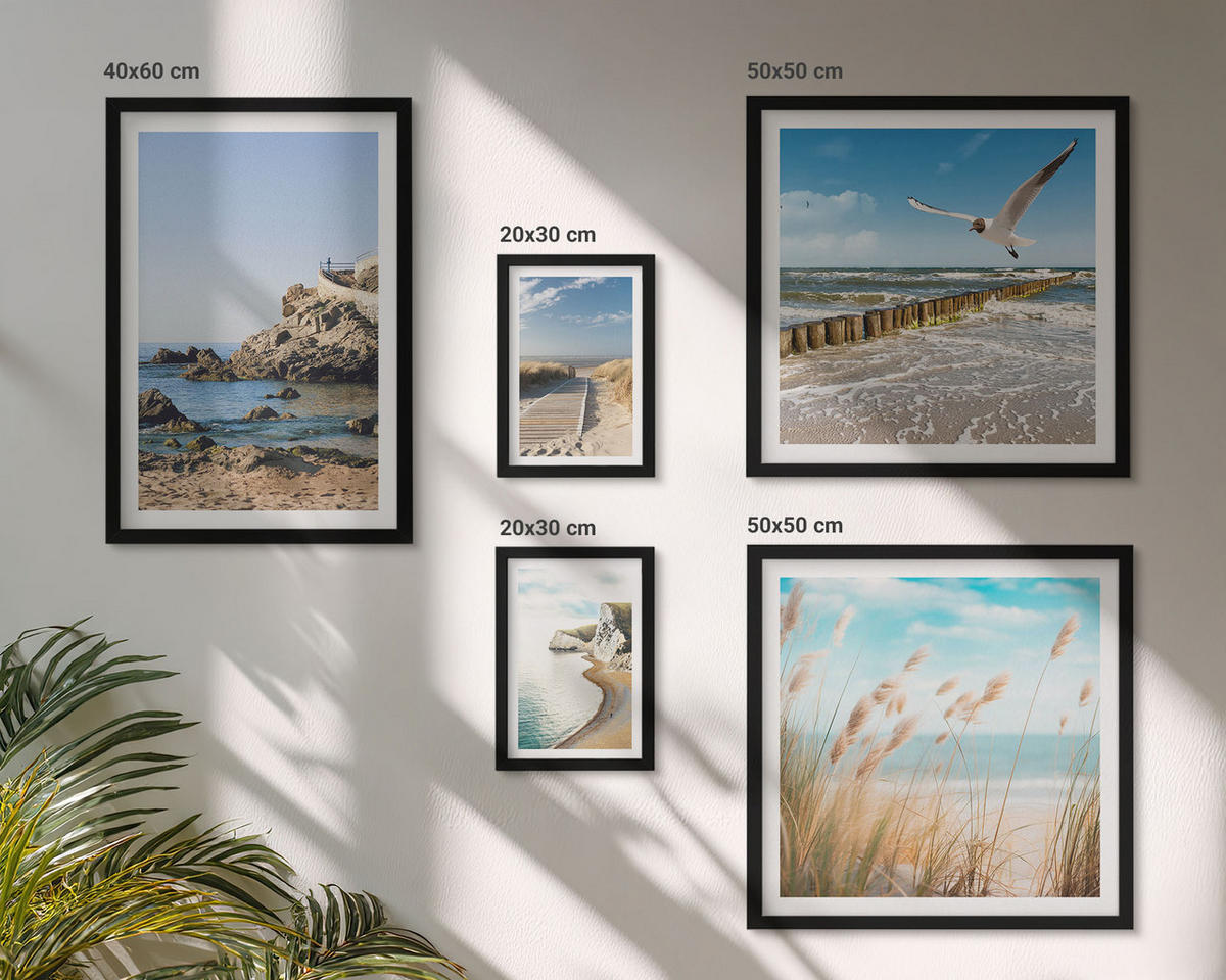 WANDBILDER 5er-Set - 50x50 cm & 20x30 cm & 40x60 cm Schwarzer Rahmen - Tropische türkisfarbene Inseln - Schwarz, Kunststoff (40/60cm) - ArtPrintCave