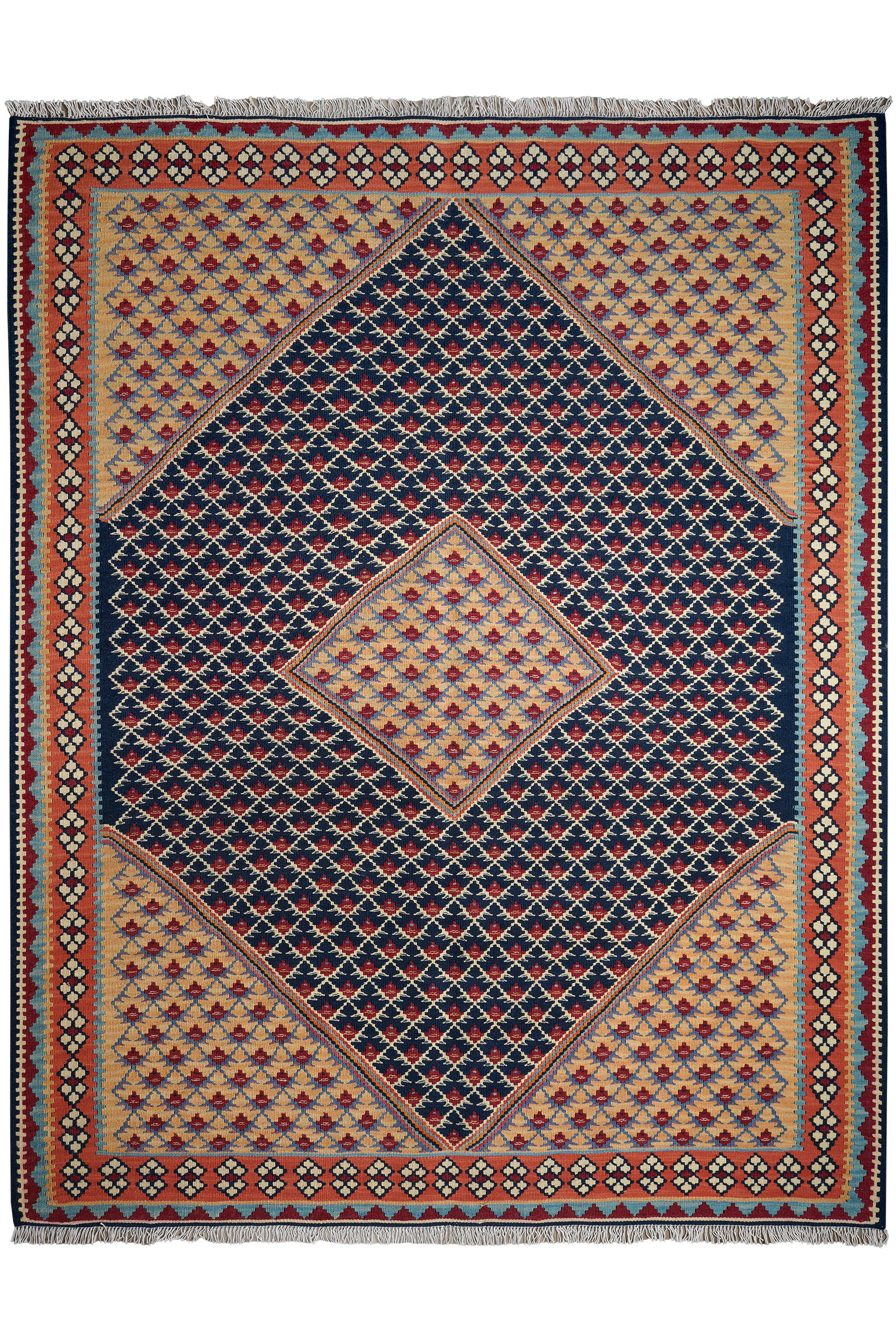 HANDWEBTEPPICH Kelim Senneh Blau 193/153 cm Schurwolle - Blau, Textil (153/193cm) - Looma