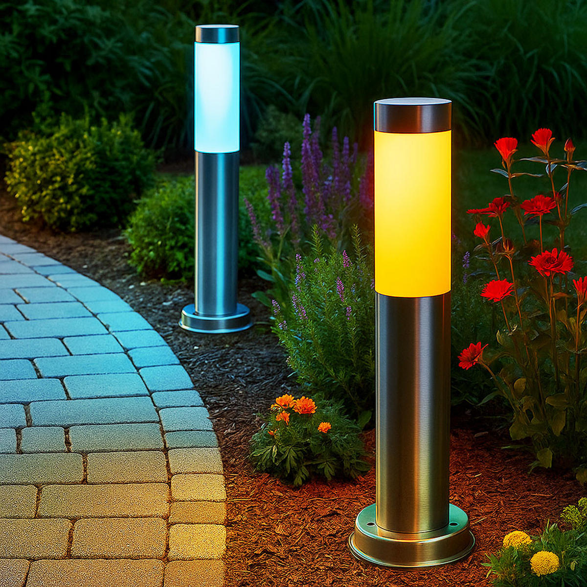 LED WEGELEUCHTE Edelstahl Silber 2er Set - Silberfarben, Metall (12.5/12.5/45cm)