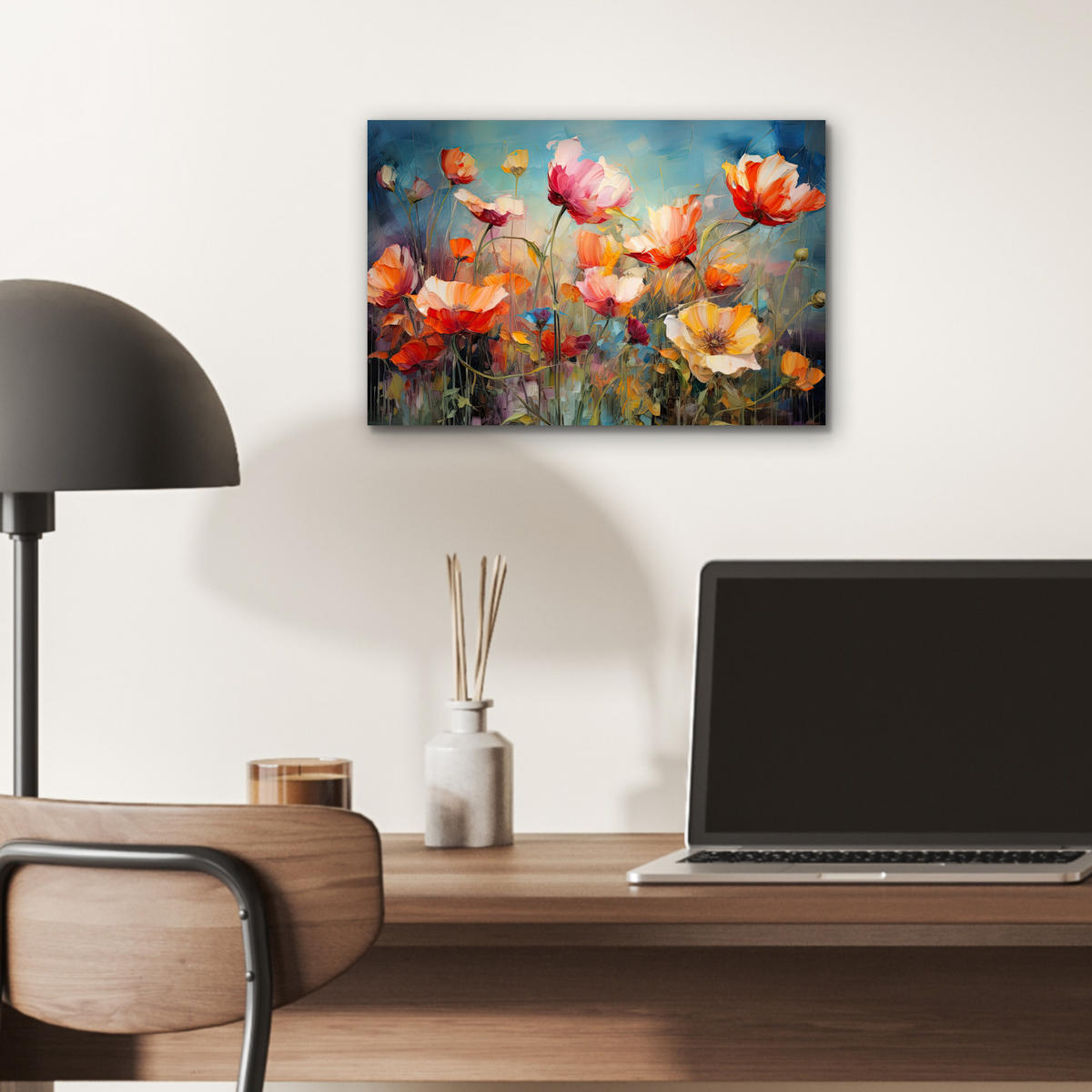 METALLBILD Blumen - Aquarell - Kunst - Botanisch - Natur 30x20 cm - Orange, Metall (30/20cm) - MuchoWow