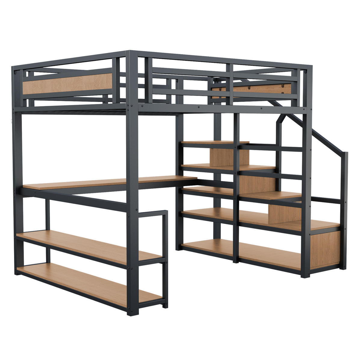 HOCHBETT 140/200 cm Schwarz mit Aufbewahrungsleiter und Tisch aus MDF - Schwarz, Metall (140/200cm) - OKWISH
