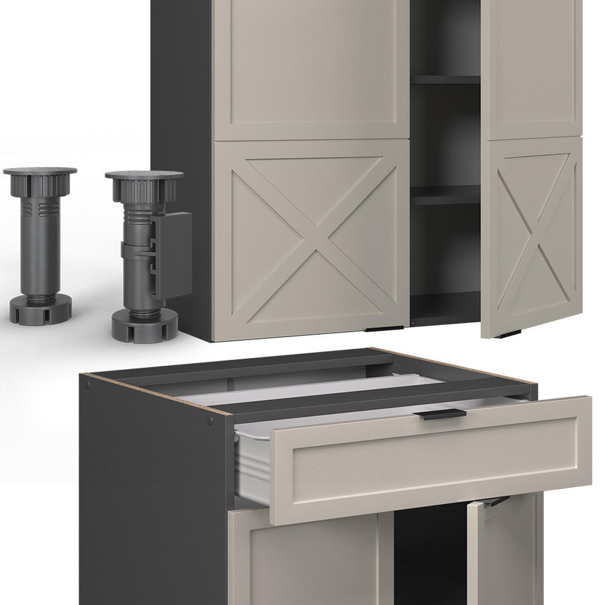 SINGLEKÜCHE Fame-Line GrauBeige/Anthrazit 140 cm, AP Anthrazit - Greige/Anthrazit, Holzwerkstoff (140/81.6/60cm) - Vicco