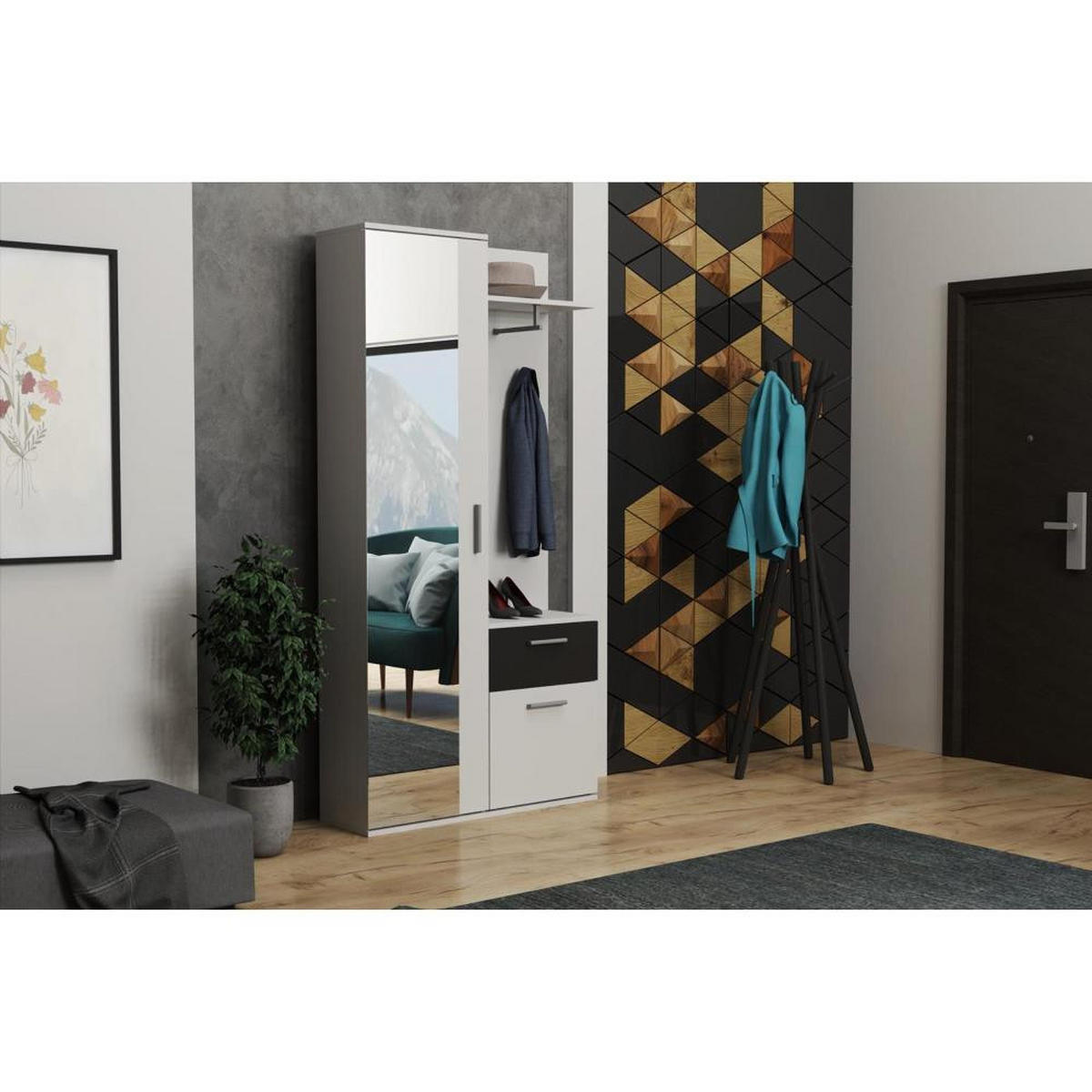 GARDEROBE Justin 97/196/30 weiß+schwarz - Weiß, Holzwerkstoff/Kunststoff (97/196/30cm) - Beautysofa