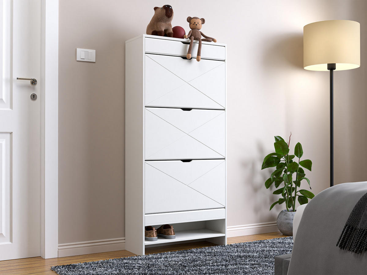 SCHUHKIPPER DE-37975 3 ausziehbare Eimer mit 2 Ebenen Weiß - Weiß, Holzwerkstoff (63/136.5/26cm) - ComfortXL