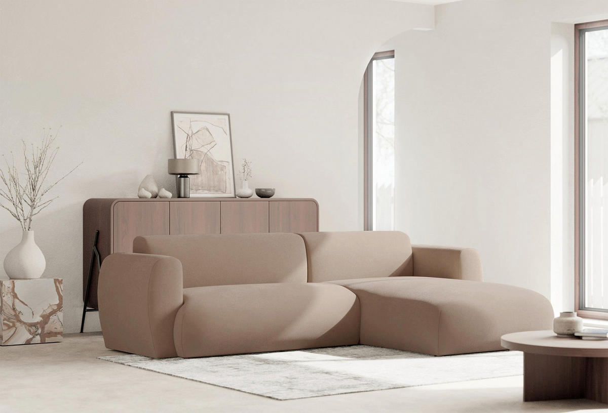 ECKSOFA Emia Beige rechts - Beige/Schwarz, Kunststoff/Textil (156/262cm) - Selsey