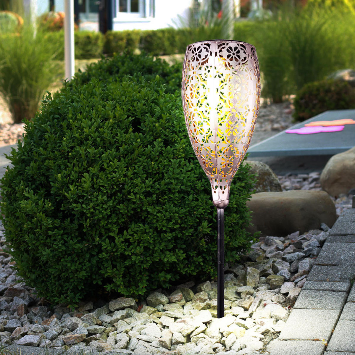 LED AUSSENLEUCHTE Solar Grau Gold - Grau, Metall (11/11/90cm) - Globo Lighting
