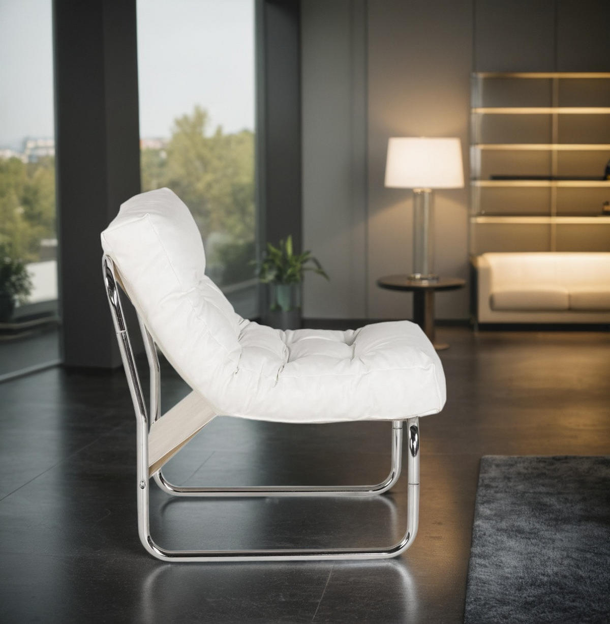CLUBSESSEL mit Chromkufen im Retro-Stil, modular verbindbar, Weiß 73x60x76 cm - Silberfarben/Weiß, Textil/Metall (60/76/71cm) - KADIMA DESIGN