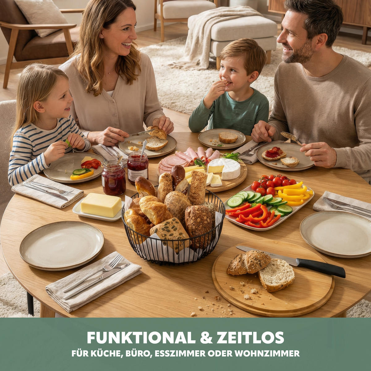 OBSTKORB mit Bambusdeckel, schwarz, rund - Schwarz, Metall (12.5cm) - eluno