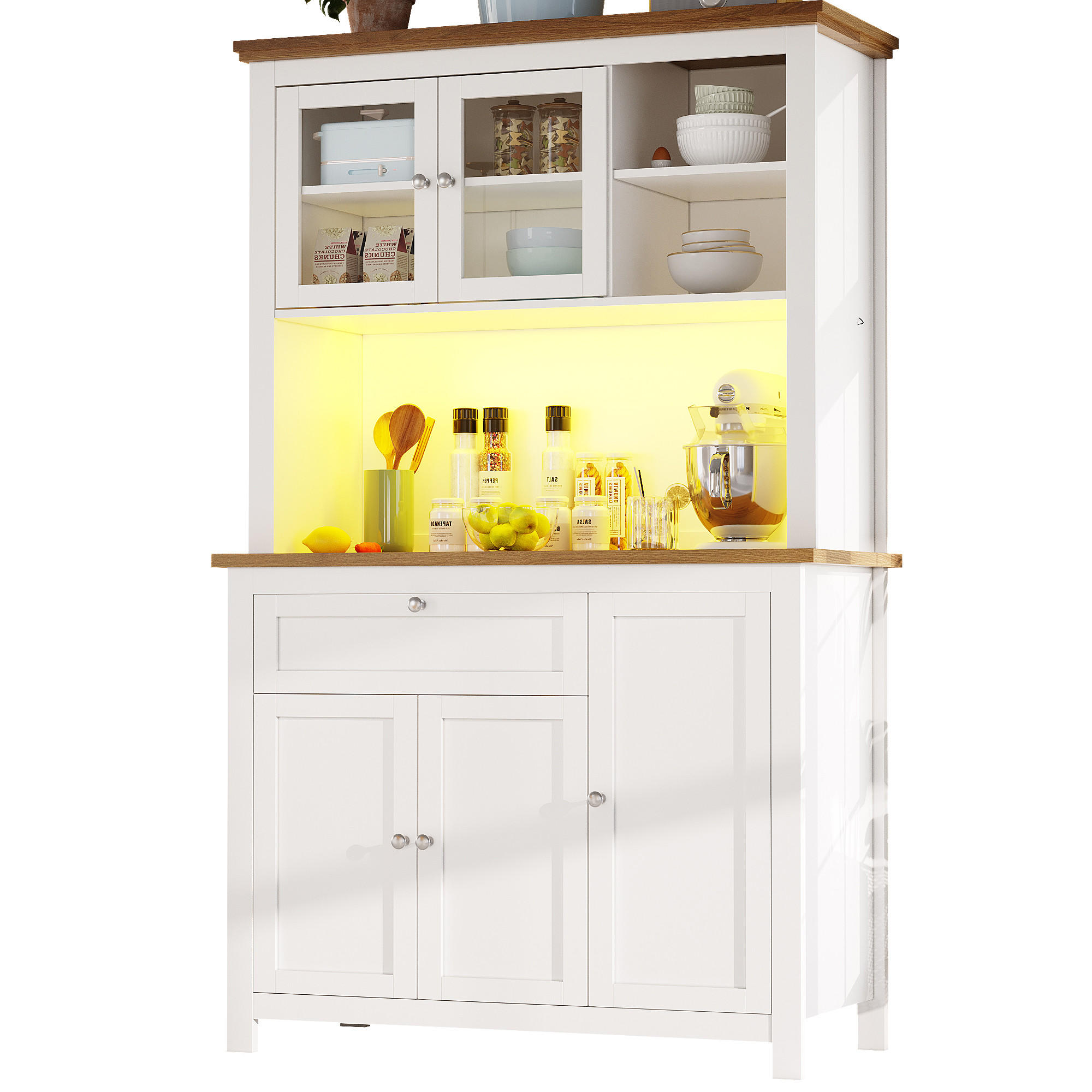 GESCHIRRSCHRANK aus MDF 104x40x180cm in Weiß mit App-LED & Anti-Kipp - Weiß, Holzwerkstoff (104/180/40cm) - Modfu